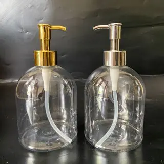 Botol Pump 500ml Oval Pendek Tutup Full Gold Luxury / Botol 500ml Bening Tutup Pump Oil Neck 28