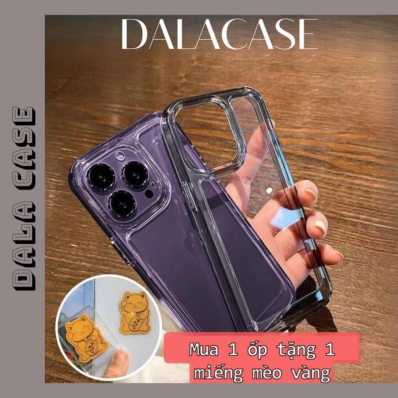 Ốp Lưng Trong Lưng Cứng Nút Bấm Mạ Bạc - 1 Ốp Kèm 1 Mèo Vàng - cho ip Xs, XsMax, IP11, 11ProMax, IP12, 12ProMax, IP13, 13ProMax, IP14, 14ProMax Kem