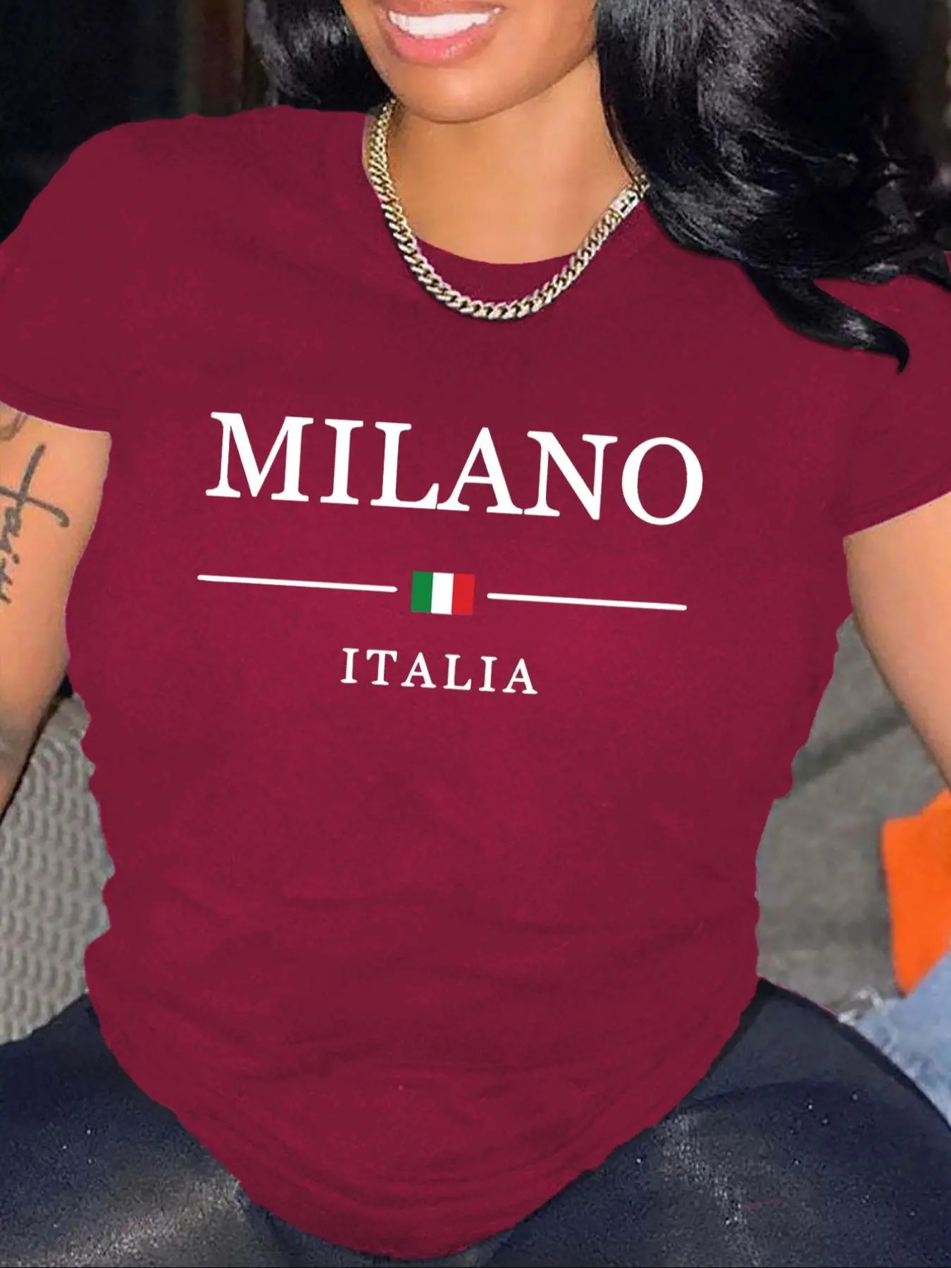 Plus Size Letter & Flag Print Round Neck Tee, Casual Short Sleeve Crew Neck T-shirt for Summer, Women's Plus Clothing for Daily Wear