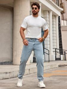 Men's Regular Fit Plain Color Denim Jeans, Casual Comfy Pocket Straight Leg Denim Trousers for Daily Wear, Fashion Men's Bottoms for All Seasons