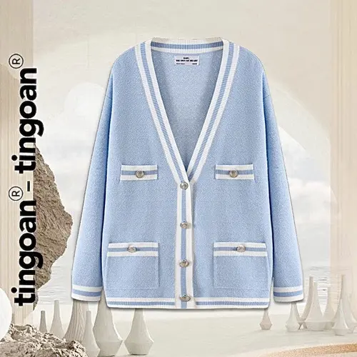TINGOAN x TIKTOKSHOP - Áo khoác cardigan len xù viền trắng RAINBOW BABY