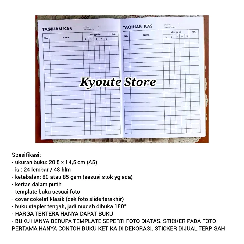 Buku Kas Tagihan Mingguan Bulanan Peserta A5 Kyoute Weekly Monthly Bills Tracker Book Simple General 2