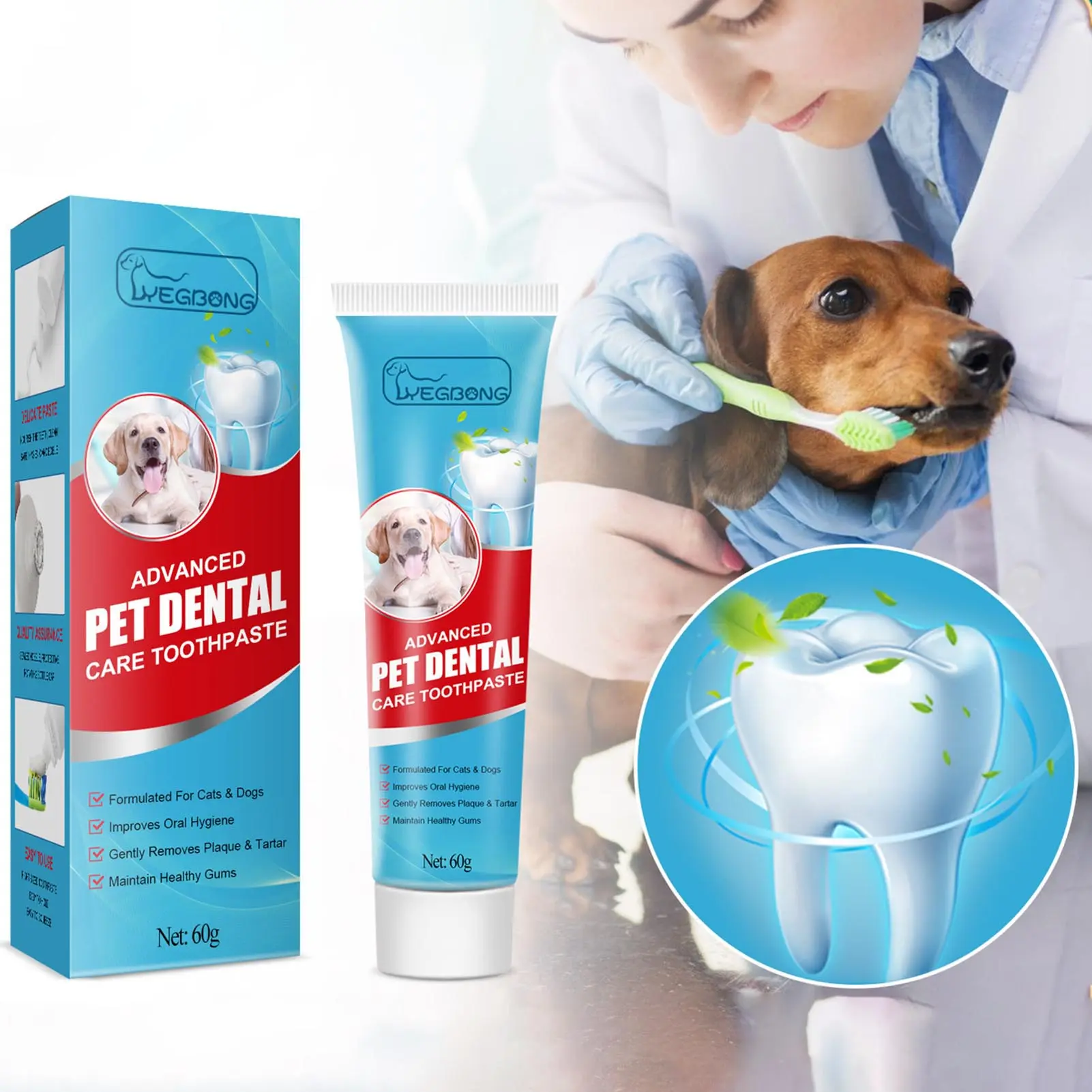60g  Pet Enzymatic Toothpaste Edible Healthy Plant-based Pets Tartar Control Toothpaste for Oral Cleaning
