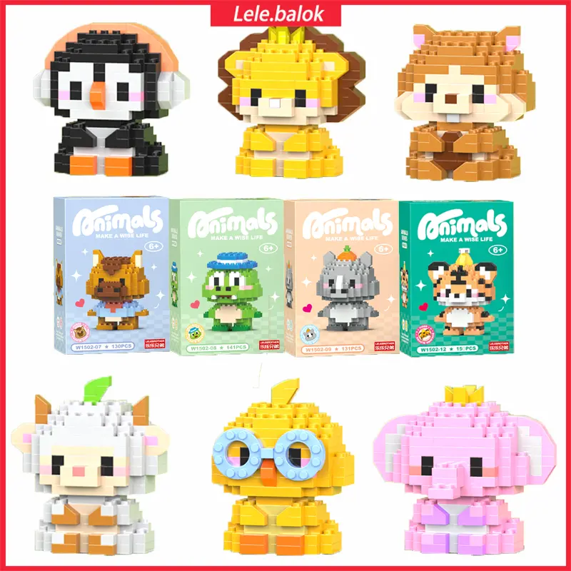 Mini Bricks Hewan karakter kartun Satwa Liar DIY Nano Block Edukasi Mainan Anak Perempuan Blok Permainan
