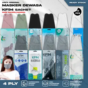Masker KF94 4Ply  isi 10PCS Putih Hitam Abu Tua Muda KF 94 4 Ply Earloop Surgical Mask Kemenkes