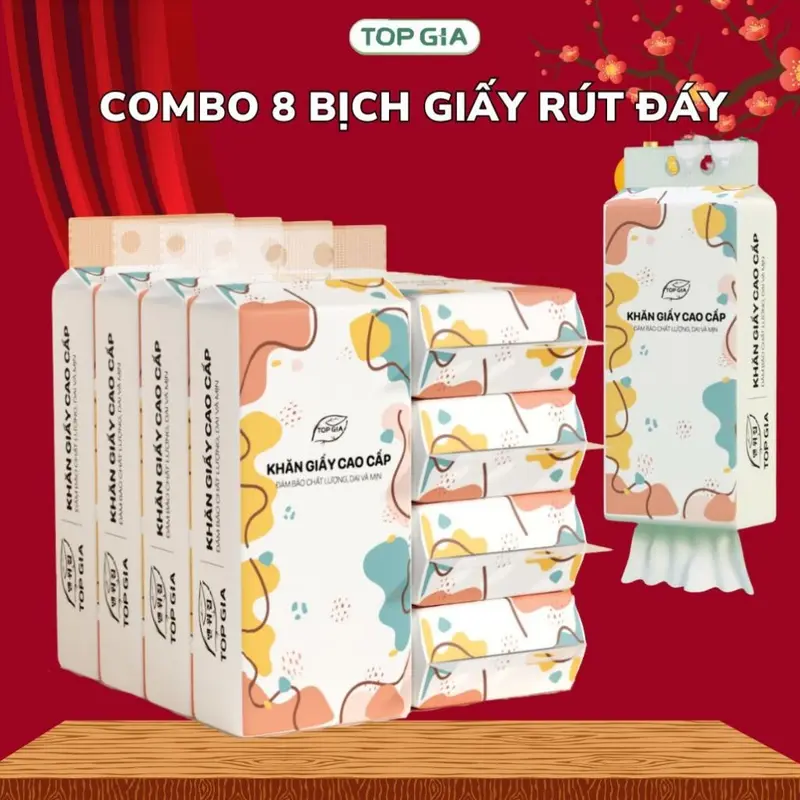 Thùng 8 bịch khăn giấy treo tường Top Gia đa sắc làm từ 100% bột gỗ nguyên sinh 0