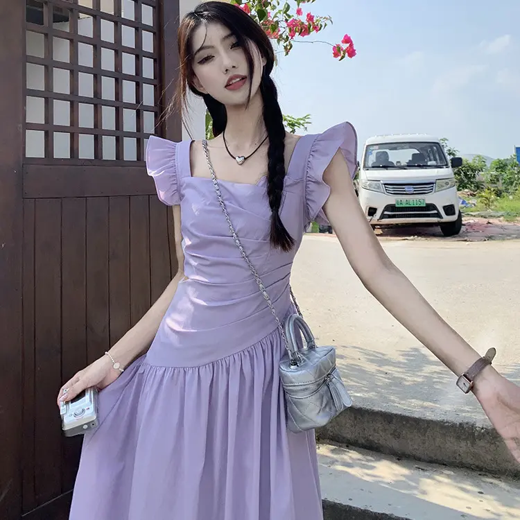 Váy Tay Bay Mùa Hè, Phong Cách Preppy, Ngọt Ngào Và Nhẹ Nhàng, Tươi Mới, Siêu Thanh Lịch, Dài Trung Bình Váy Tình Yêu Đầu Tiên