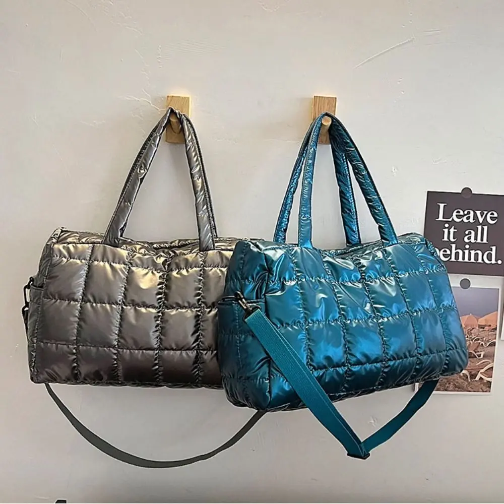 Children's Toys Korean Style Bright Space Cotton Tote Bag Shoulder Bag Plaid Cloud Crossbody Bag Lightweight Down Nylon Handbag Office Worker