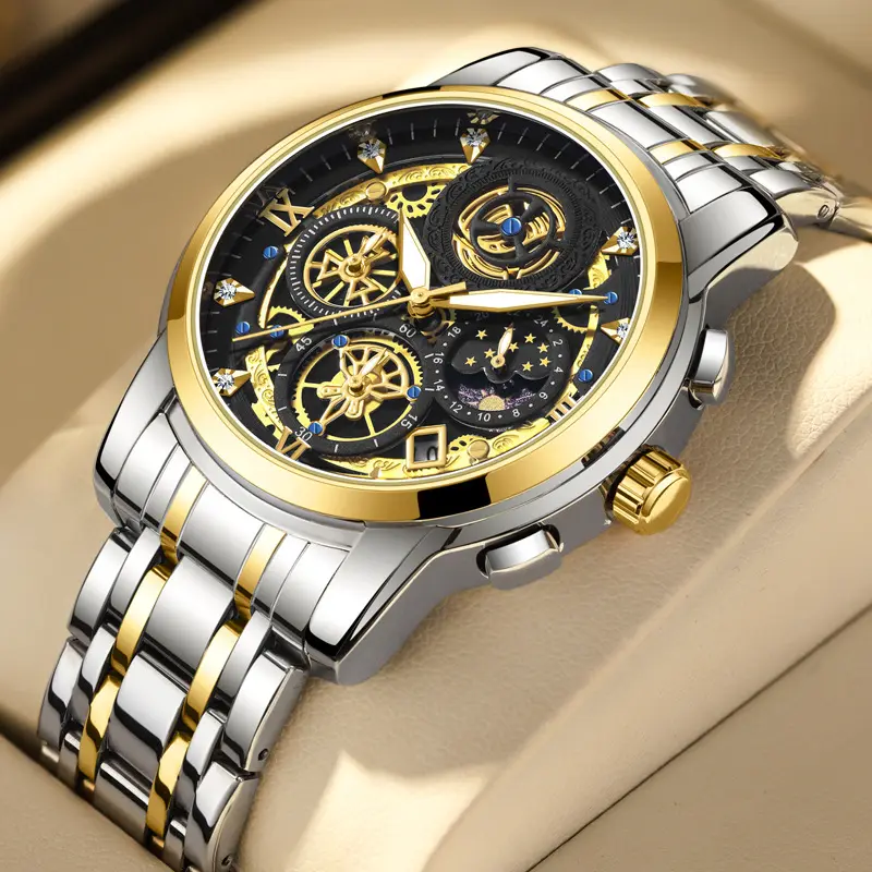 Men's Watch Hot-Selling Watch Hollow Flywheel Men's Watch Waterproof Stainless Steel Multifunctional Quartz Watch