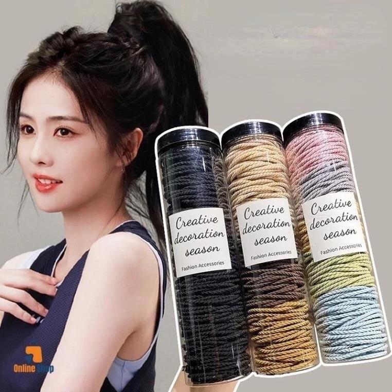 Set 200 Dây cột tóc cho nữ nhiều màu sắc chun buộc tóc co giãn tốt thời trang phong cách hàn quốc Women Nhung Sen