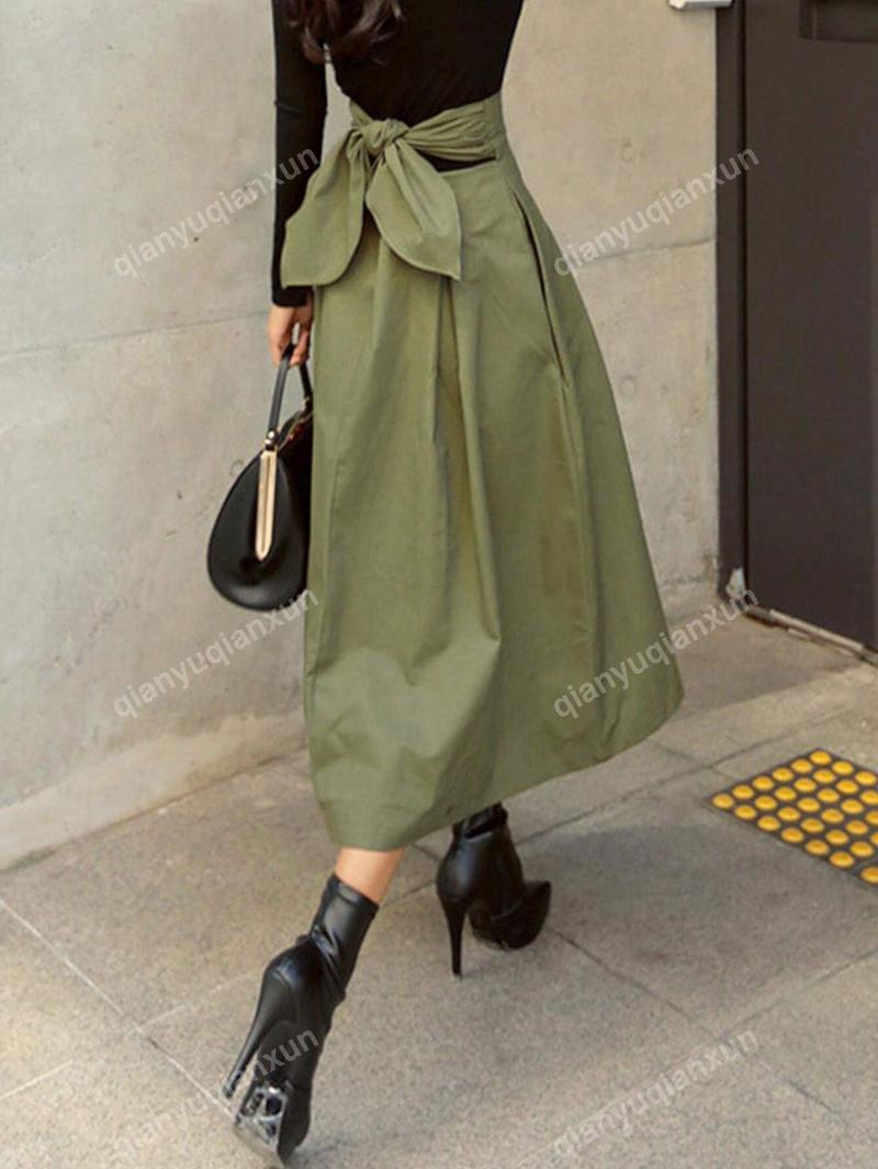 Product Introduction of New A-Line Skirt Umbrella Skirt Bow Women Day Big Swing Skirt Slim Waist Long Skirt Europe And The United States Four Seasons Fashion With All Solid Color Women Skirt Green Womenswear 18
