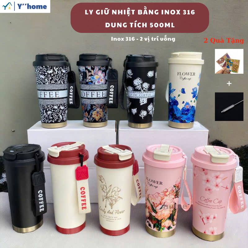 Ly giữ nhiệt bằng Inox 316 dung tích 530ml, Ly nước 2 vị trí uống, có ống hút, Dây xách, sơn tĩnh điện, tiện lợi, xịn sò dễ mang theo , 7 Ngày Đổi Trả!