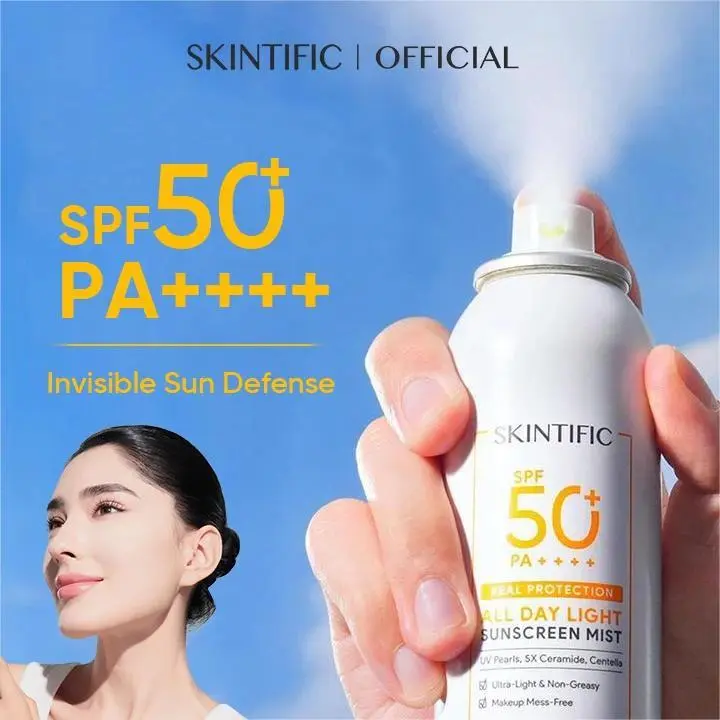 Skintific All Day Light Sunscreen Mist SPF 50 PA++++ 120ML - Facial Sunscreen Spray - Skincare Lightweight Uv Daily Makeup Oil Repair