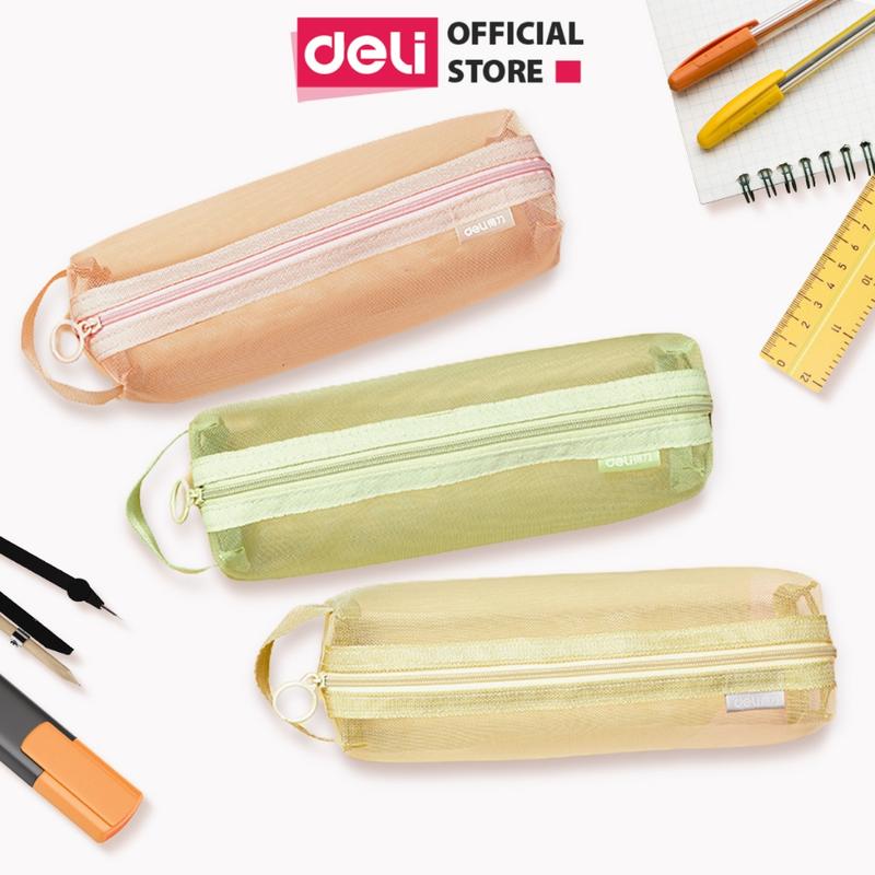 Túi Bút Đa Năng Bóp Viết Lưới Trong Suốt Deli - Màu Pastel Nhẹ Nhàng Sức Chứa Lớn Túi Mỹ Phẩm Du Lịch Học Sinh Văn Phòng Xinh