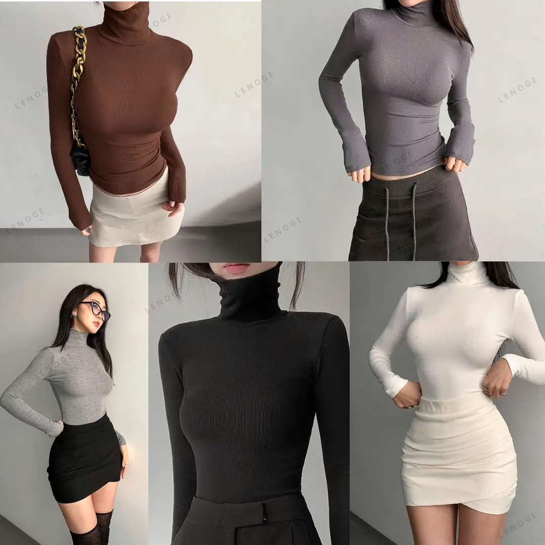 Áo Cổ Cao Cotton Zip Lót Lông Lenogi Áo Giữ Nhiệt Cổ Lọ Ôm Body A90 Thun Nữ