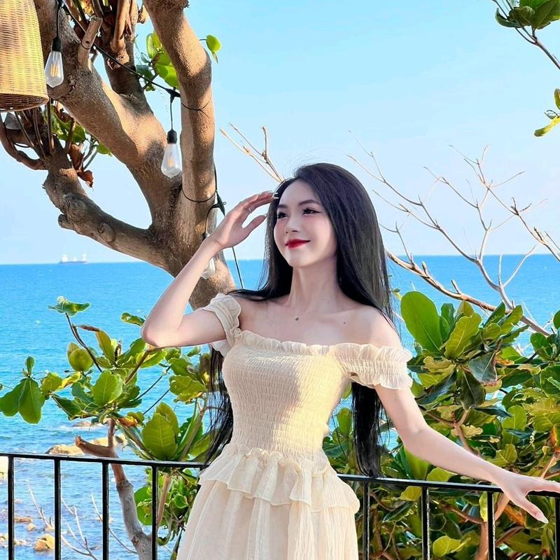 Váy maxi dáng dài, maxi trễ vai tơ xốp bèo bụng 2 lớp chân váy dài 90 cm. Maxi đi biển đẹp. 4
