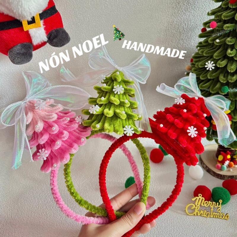 Nón Noel kẽm nhung handmade, bờm cây thông - tiệm nhà mưa 1