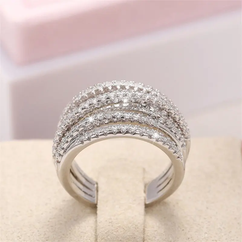 Cincin Jari Silang Berbilang Lapisan, Fesyen, dengan Zirkonia Kubik Mempesonakan, Cincin Penyata Pakaian Harian, Untuk Wanita, Barang Kemas Parti Rings Bead Matte