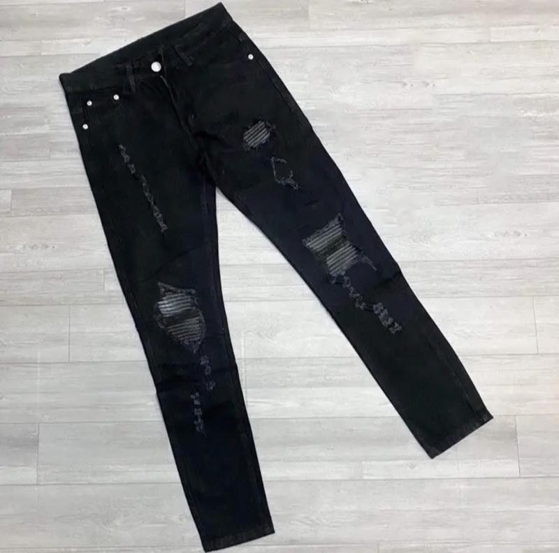 Quần bò nam màu đen rách gối vá da vải jean cao cấp mẫu mới siêu đẹp ts09