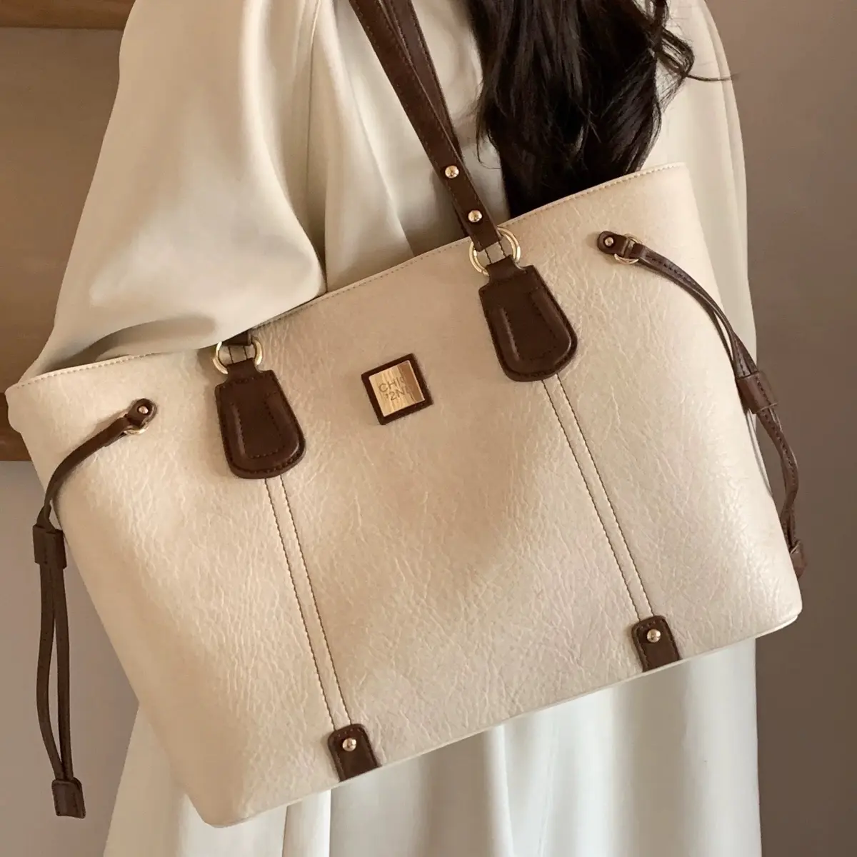 yixiaaa Túi tote công sở da size 32  Bag Nữ Chữ Nhật Hình Chữ Nhật hàn quốc có thể mở rộng