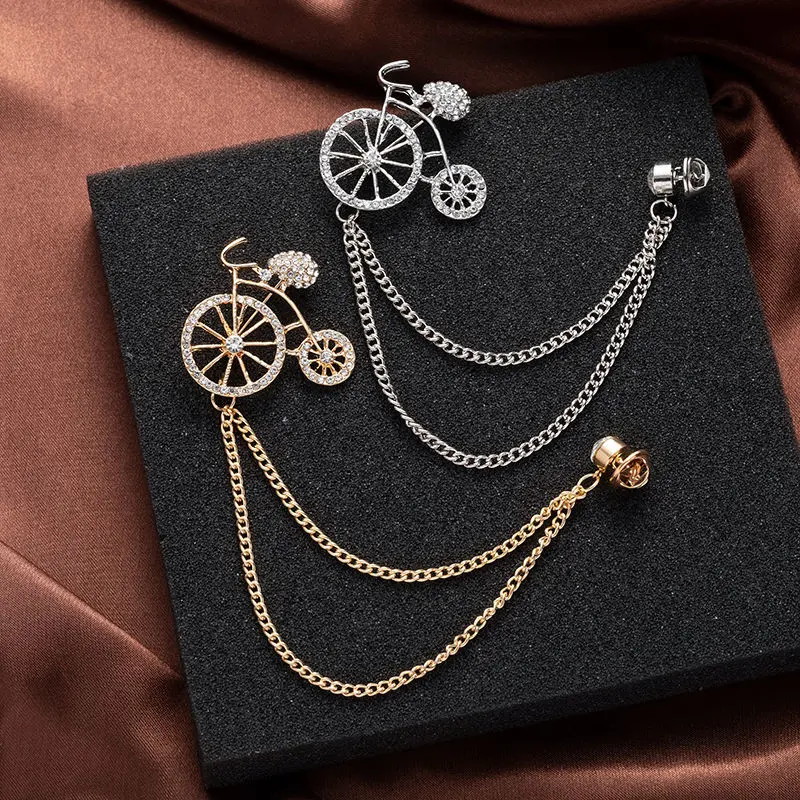 Japanese Style Men's Versatile Bicycle Brooch Elegant Women's Tassel Chain Versatile Shirt Suit Collar Chain Accessory 2025