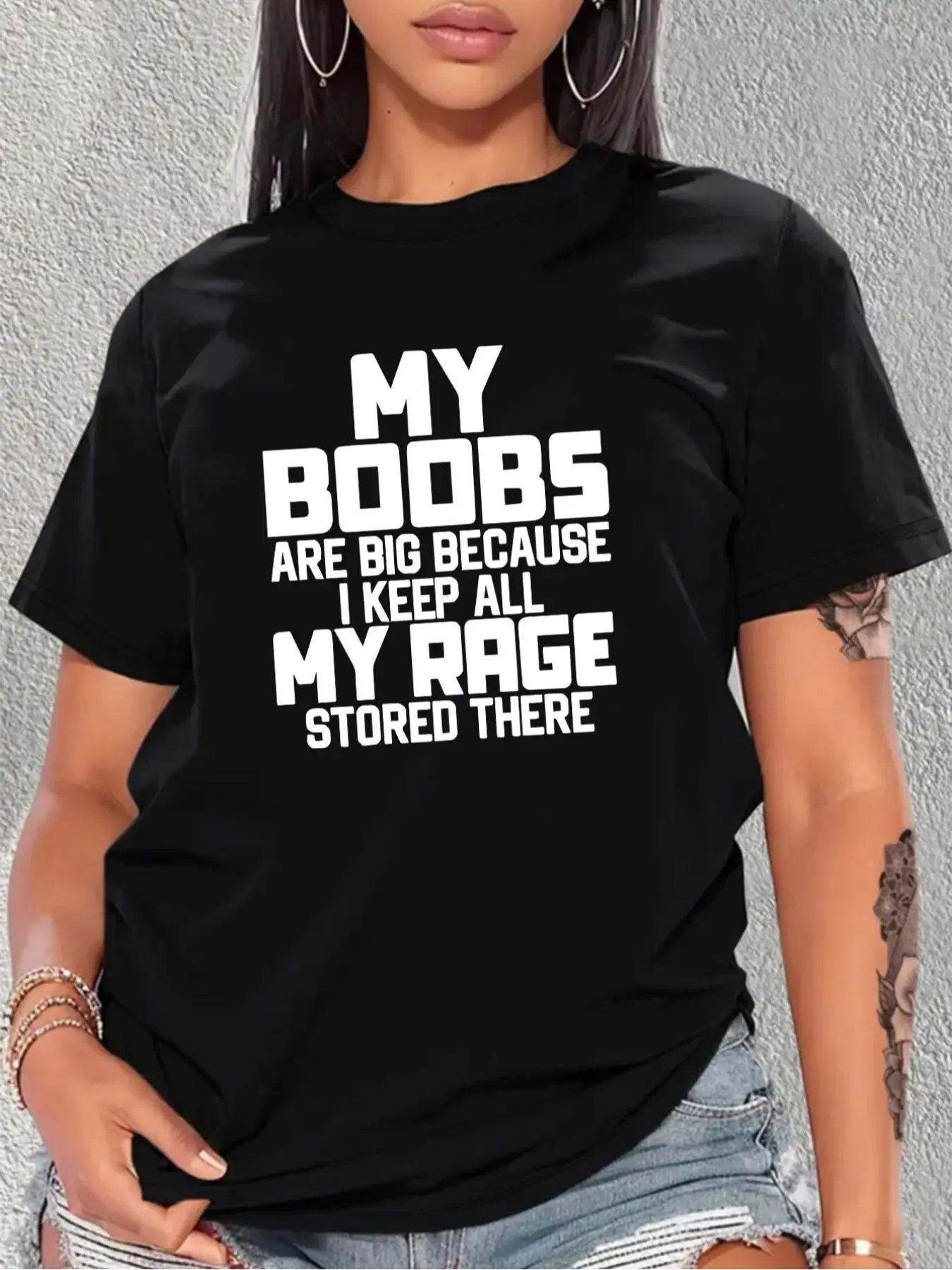Plus Size Letter Print Round Neck Tee, Casual Short Sleeve Crew Neck T-Shirt for Summer, Women's Plus Clothing for Daily Wear
