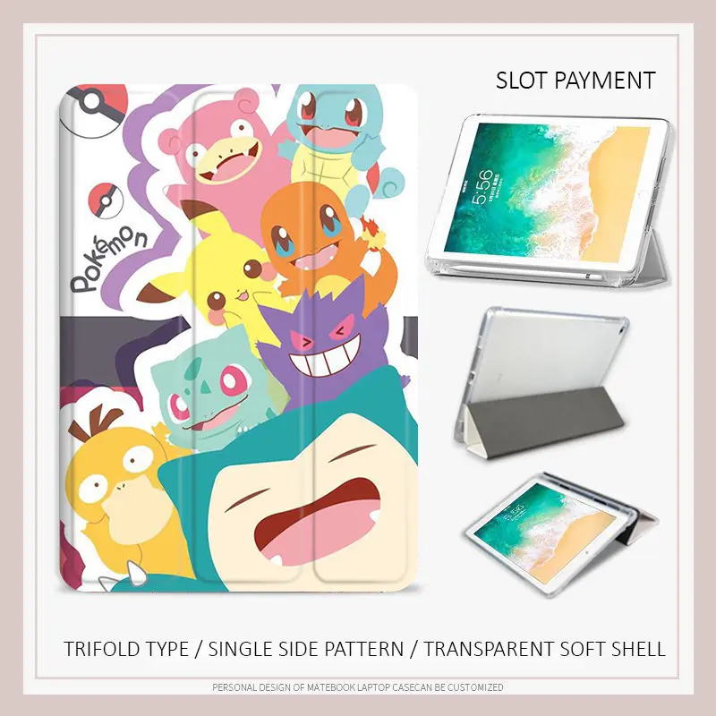Ốp Pokemon, Tương Thích Với iPad Air4 / 5, Mini4 / 5 / 6, iPad 2022 Gen10, Pro11, 12.9 Gen7 / 8 / 9, iPad Gen5 / 6, Air1 / 2, Thiết Kế Hình Pikachu, Có Khe Cắm Bút 2