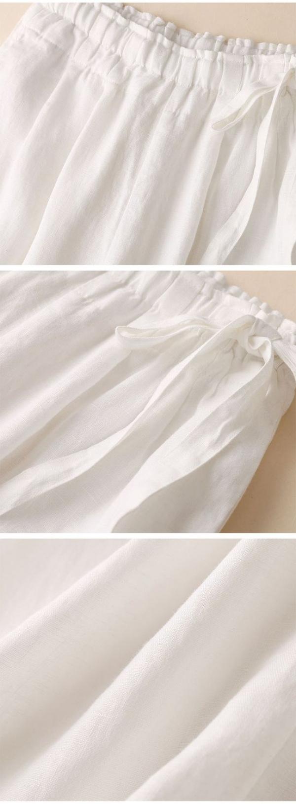 Product Introduction of Cotton and linen wide-leg 9/10 Pants with a loose fit for women, High-waisted, Thin and Straight-leg Casual pants, Available in multiple Colors Womenswear Bottom Lingerie Comfort Trouser Basic Minimalist 13