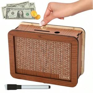 Wooden Piggy Bank, 1 Count Money Saving Box with Marker, Erasable Money Saving Jar, Home Decor Ornament, Gift for Adults, Teenage Boy Gifts