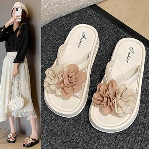 二色花厚底スリッパ、夏の新しいスタイル、女性用厚底で滑りにくいビーチシューズ