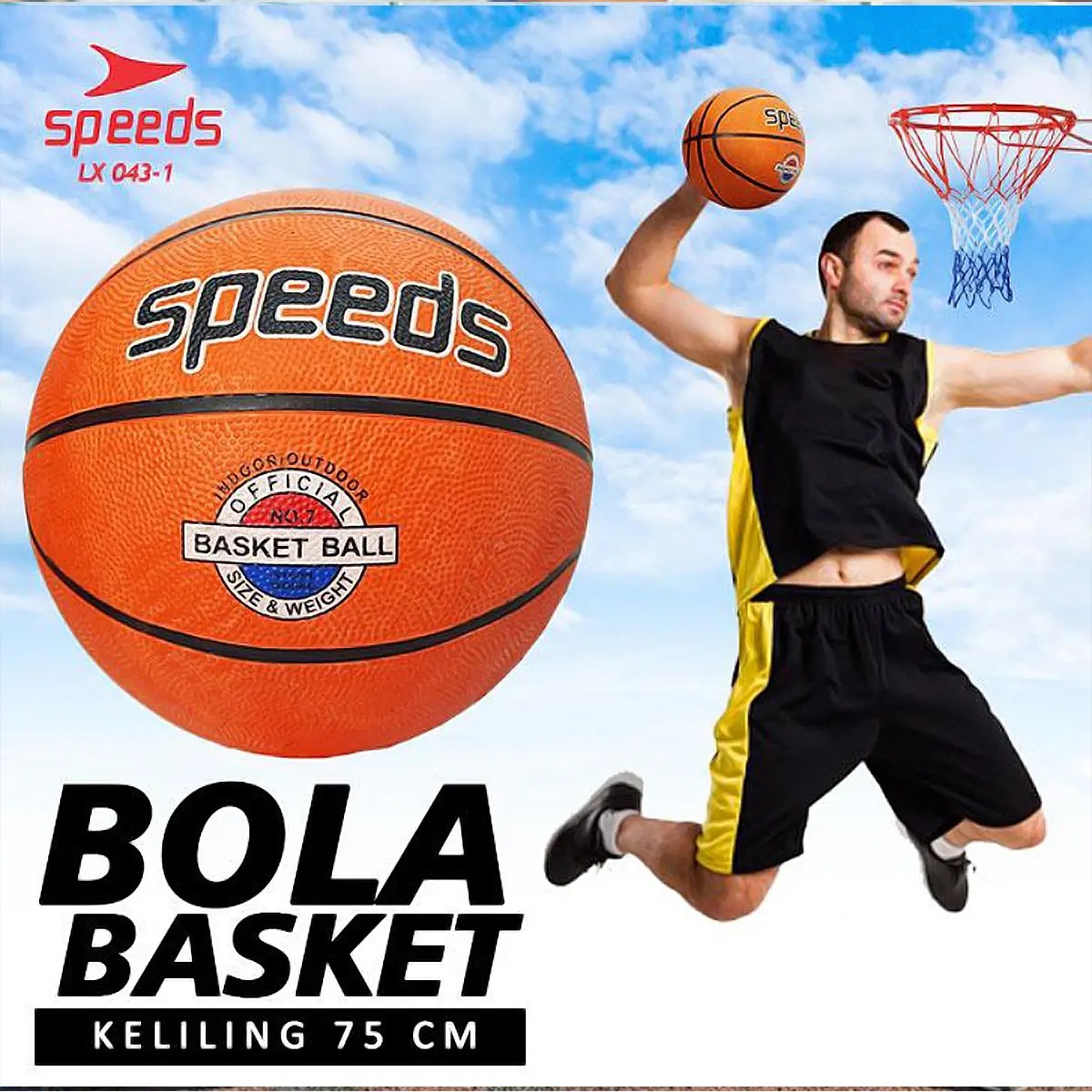 SPEEDS Bola Basket Size 7 Olahraga Basketball Original Bolabasket Natural Rubber Ball Untuk Outdoor dan Indoor Bola Basket Dewasa Remaja Basket 043-1