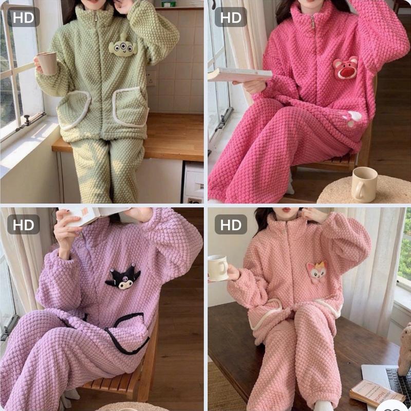 QC Bộ ngủ nữ lông cừu cao cấp 4 màu dâu màu hồng màu xanh màu tím An Nhiên - Mùa Đông Women Áo