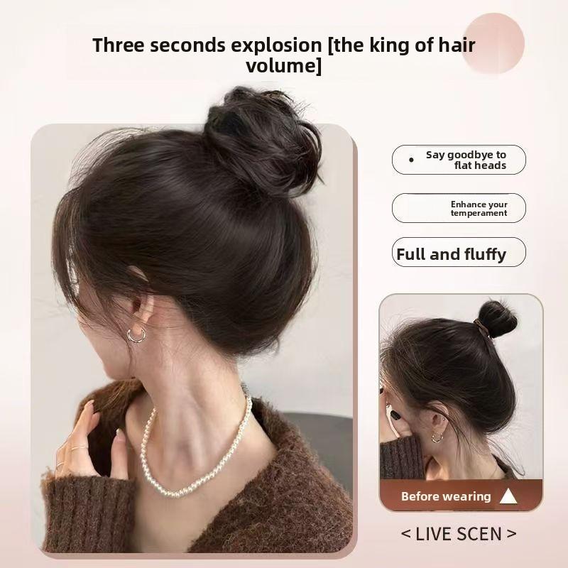 Rambut Palsu Serat Tahan Panas, Gaya Rambut Sanggul Pekeliling, Alamiah ...
