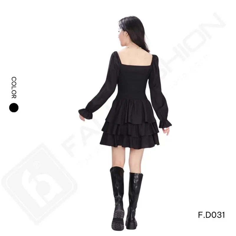 Đầm Xinh, Váy Dáng Ngắn Cổ Vuông FALI Tay Loe Phong Cách Thanh Lịch Mùa Thu Đông F.D031 6