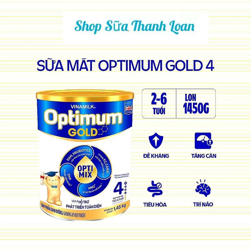 Sữa Bột Vinamilk OPTIMUM GOLD 4 1.45kg Cho Bé Từ 2 - 6 Tuổi.