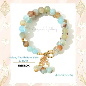 Tasbih Gelang Batu Alam Amazonite 33 Butir FREE BOX