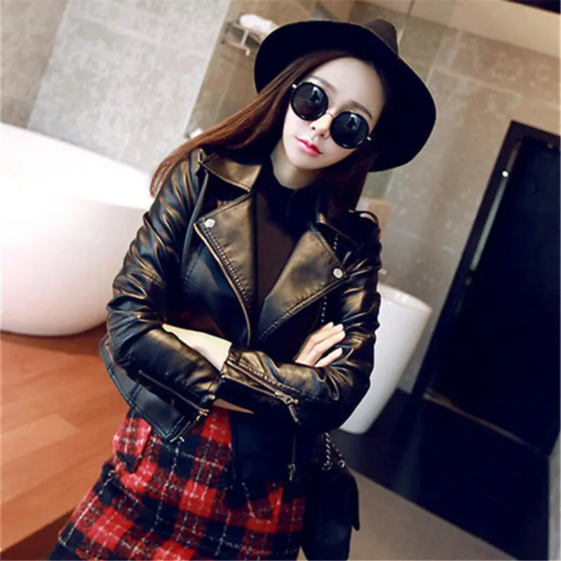 Quần Áo Nữ, Bộ Sưu Tập Mùa Xuân Và Mùa Thu Mới, Da, Dáng Ôm, Phong Cách Hàn Quốc, Dáng Ngắn, Áo Khoác Da Pu Nhỏ Xe Máy, Áo Khoác Cỡ Lớn G, 2024 4