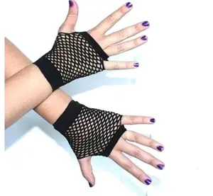 Sarung Tangan Wanita Model Tanpa Jari Bahan Jaring pendek Elastis/Windycat Wanita Elastis Kostum Tari Tari Pesta/sarung tangan jaring