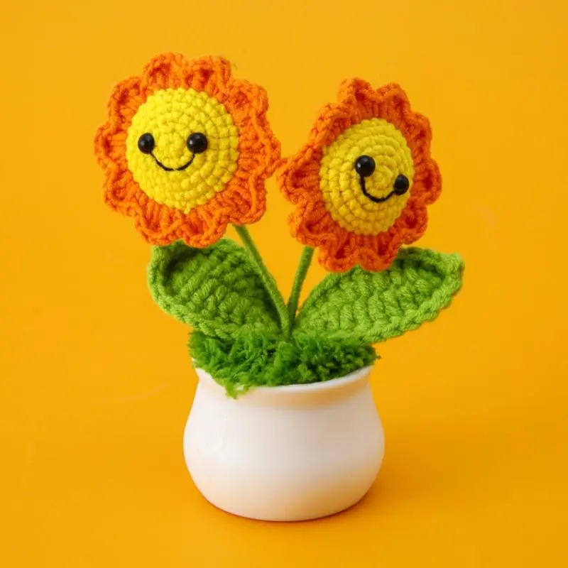 Sunflower Potted Plant, 1 Count Handmade Crochet Sunflower, Simulated Flower Potted Plant, Home Decor Supplies 4