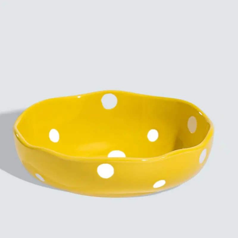 Cute Dot Pattern Cat Bowl, 1 Count Ceramic Cat Food Bowl, Pet Feeding Supplies for Indoor Outdoor Use, Pet Supplies, Feeder 6