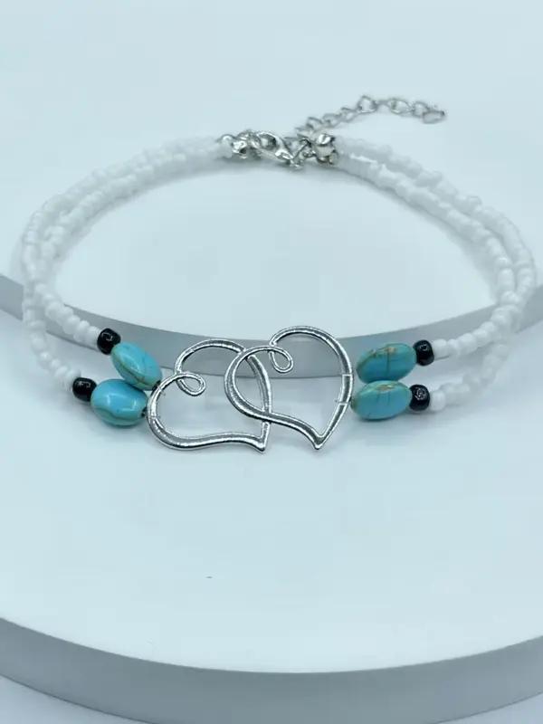 Summer Fashion Hearts Decor Anklet, Double Layer Foot Jewelry for Beach Party Vacation 2