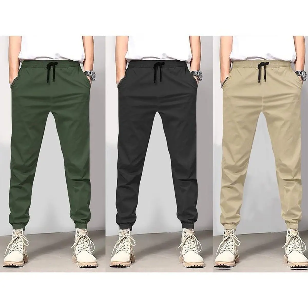 Quần jogger chất kaki trơn 3 màu đen-rêu-kem size từ 40-80kg cực đẹp Đồng Tập Yoga Sport Hành