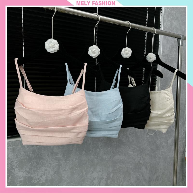 Áo 2 dây bra dáng ngắn croptop có đệm mút dây điều chỉnh chất linen nhiều màu phong cách Hàn cho nữ đi biển đi chơi AN17 Women