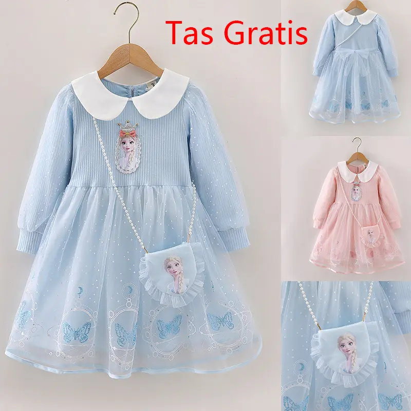 [Tas Gratis] Gaun Putri Elsa Dress Aisha Anak Perempuan Baju Ulang Tahun Anak Frozen Aisha Dress Baru [1-8 tahun] A-Line Sweet Holiday
