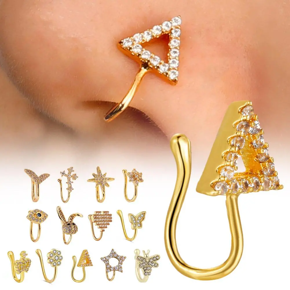 Sparkling Non-perforated U-shaped Nose Clip Heart Fishtail Crown Nose Stud Non-perforated Fake Nose Stud
