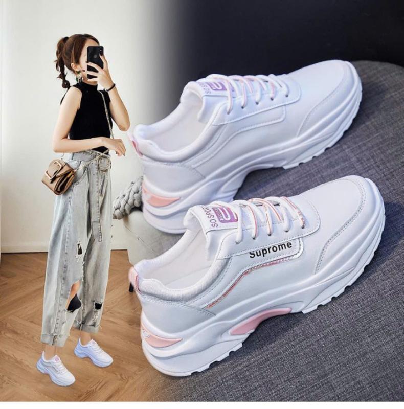 Giày thể thao nữ đế độn 5cm phối lưới thoáng khí phong cách thời trang Hàn Quốc Nhung giay  thethao Cao Su Sneaker bata Cổ Cao giầy dép