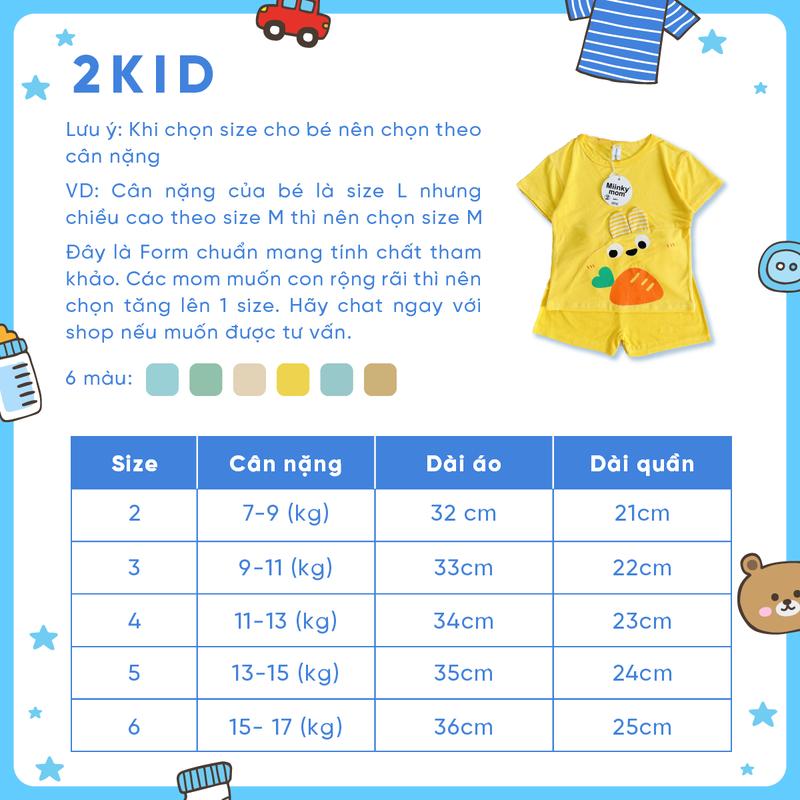 COMBO 3 Bộ Áo + Quần Thun Lạnh Tai Thỏ Đáng Yêu 2KID Cho Bé Trai, Bé Gái, 02 Size 7Kg - 16Kg 4