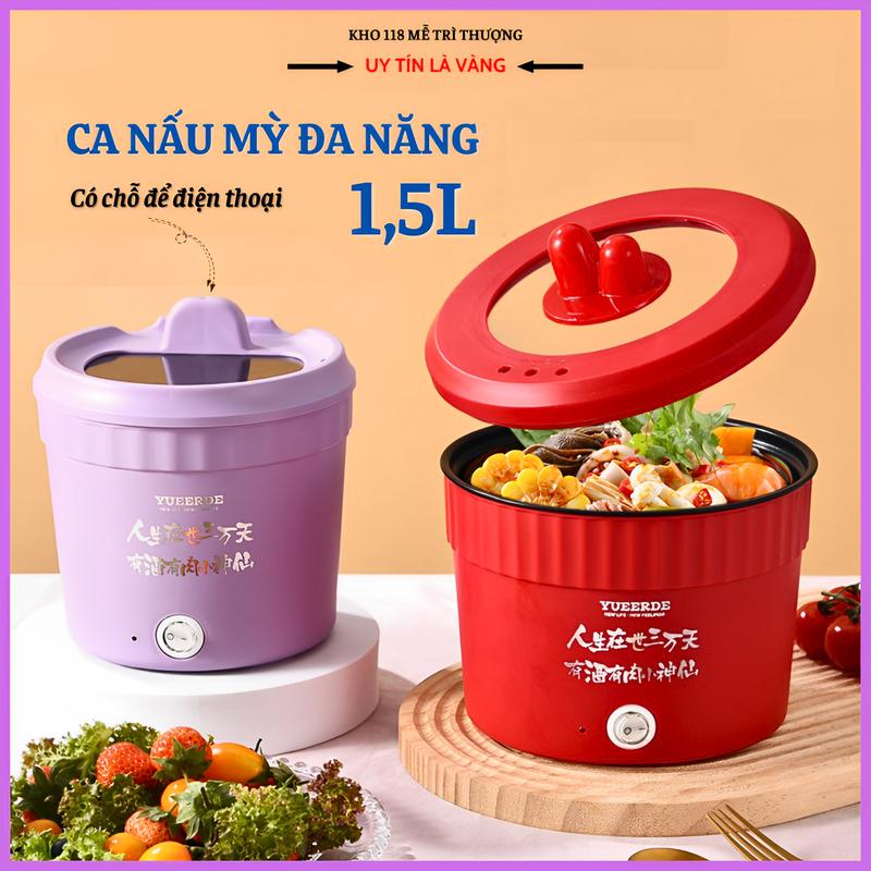 Nồi Lẩu Điện Mini Đa Năng Ca Nấu Mì Cốc Ăn Lẩu Cô Đơn Mẫu Mới Dung Tích 1.5L Công Suất 500W Nồi Điện Nấu Ăn