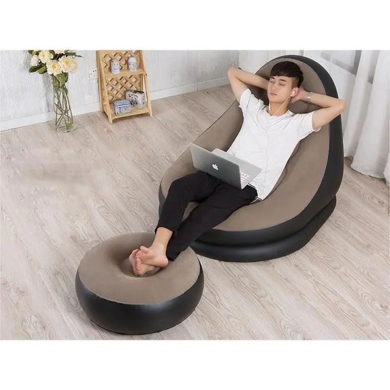 Bộ Ghế Lười Bơm Hơi - Đệm Hơi Tựa Lưng Hàn Quốc Bọc Nhung Kèm Bơm 5
