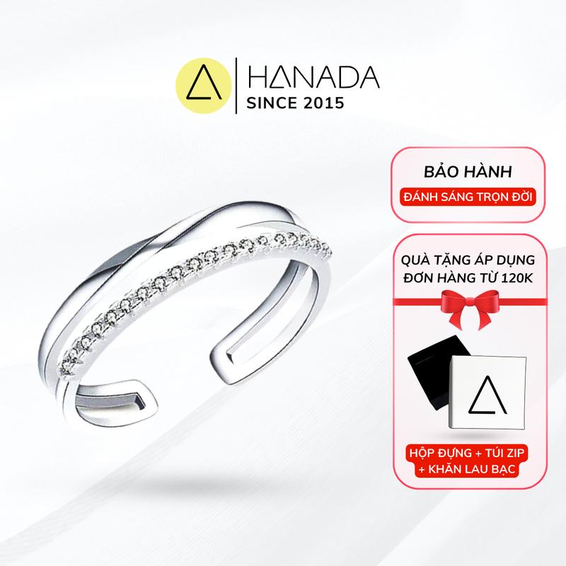  Nhẫn Bạc 925 Hanada Hai Đường Đính Đá Freesize Đeo Ngón Út 0710 N09 
